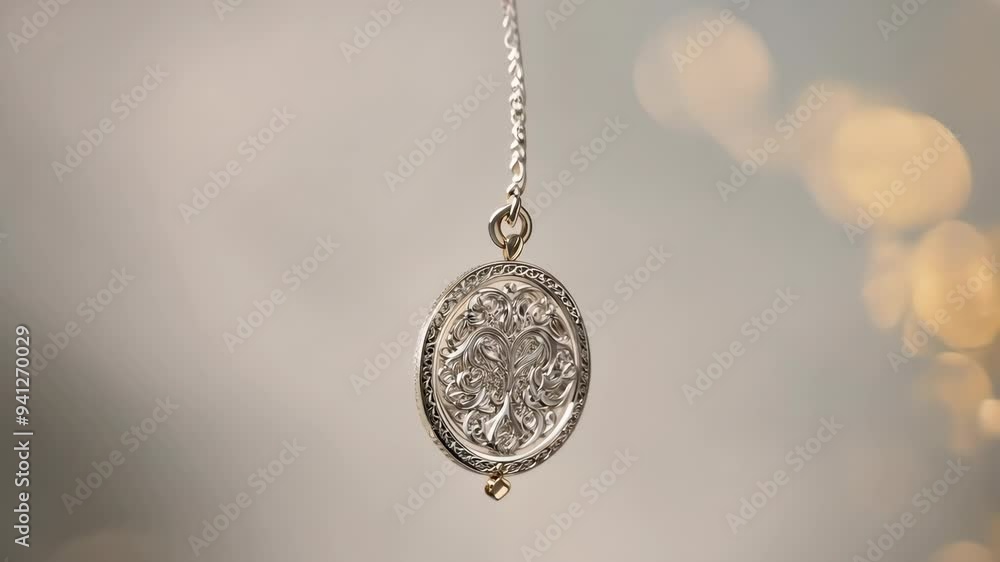 Silver pendant showcasing intricate tree design is highlighted in soft ambient light Silver pendant showcasing intricate tree design is highlighted in soft ambient light