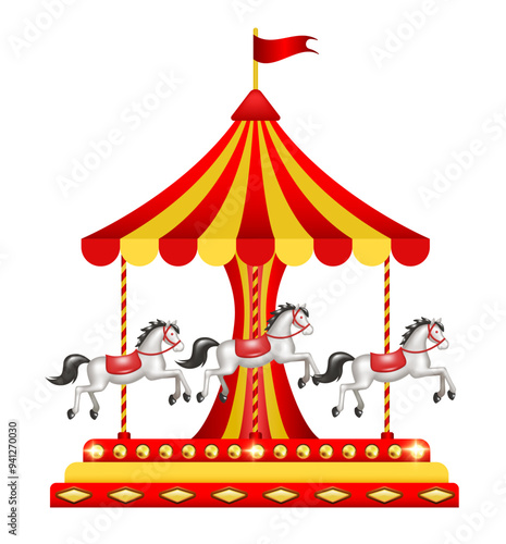 Carousel. Merry go round. Vector 3d clipart isolated on white background.