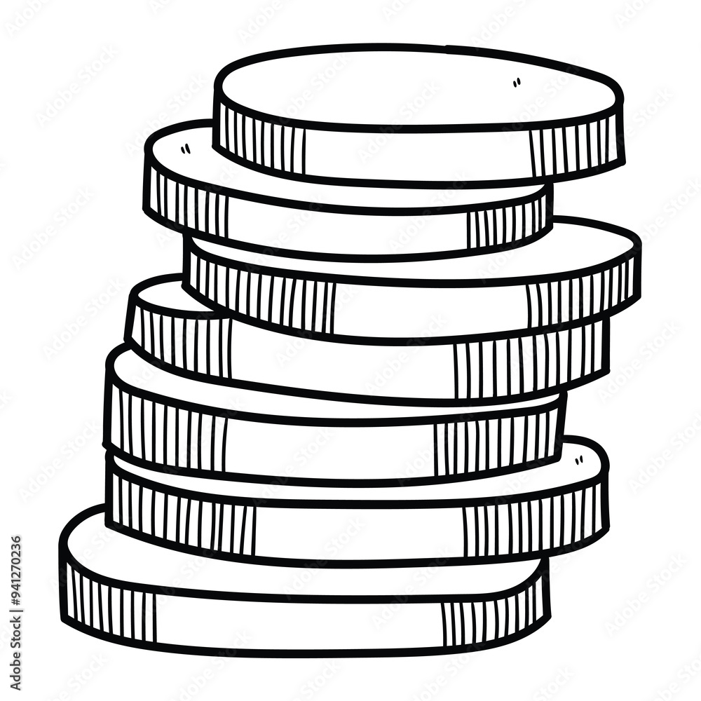 Hand drawn doodle of a stack of coins on a white background. Hand drawn doodle of a stack of coins on a white background.