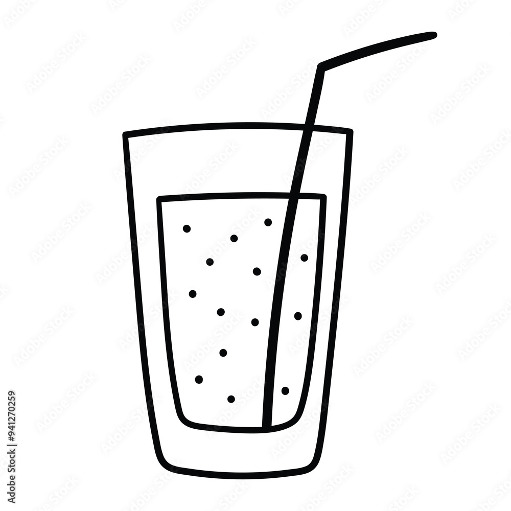 Hand drawn doodle of juice glass with straw on white background. Hand drawn doodle of juice glass with straw on white background.