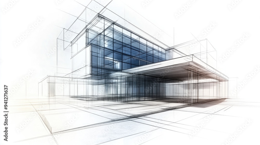 3D illustration of an architectural building sketch 3D illustration of an architectural building sketch