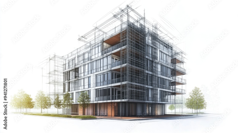 3D illustration of architectural building designs and drawings 3D illustration of architectural building designs and drawings
