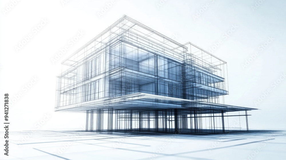 3D illustration of architectural building construction 3D illustration of architectural building construction