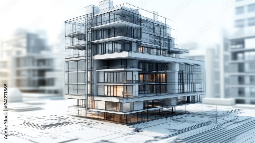3D illustration of architectural building sketches 3D illustration of architectural building sketches