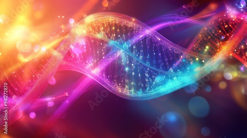 Abstract DNA Double Helix with Glowing Lights