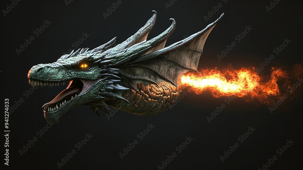 Dragon statue isolated on black background. 3d illustration. 3d rendering. Dragon statue isolated on black background. 3d illustration. 3d rendering.