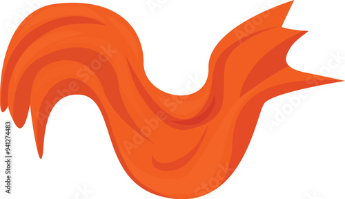 Wavy orange silk fabric flowing in the air