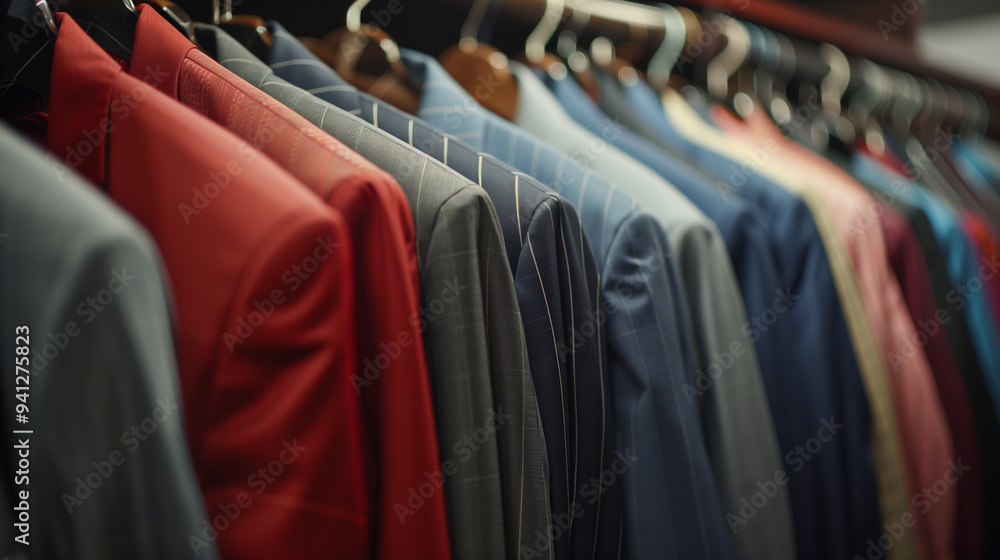 Business Suits Hanging on Hangers in a Fashion Boutique Business Suits Hanging on Hangers in a Fashion Boutique