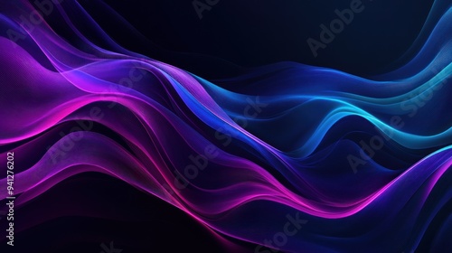 Abstract Purple and Blue Waves on a Black Background