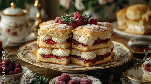 Wallpaper Mural British afternoon tea set with scones, sandwiches, and tea Torontodigital.ca