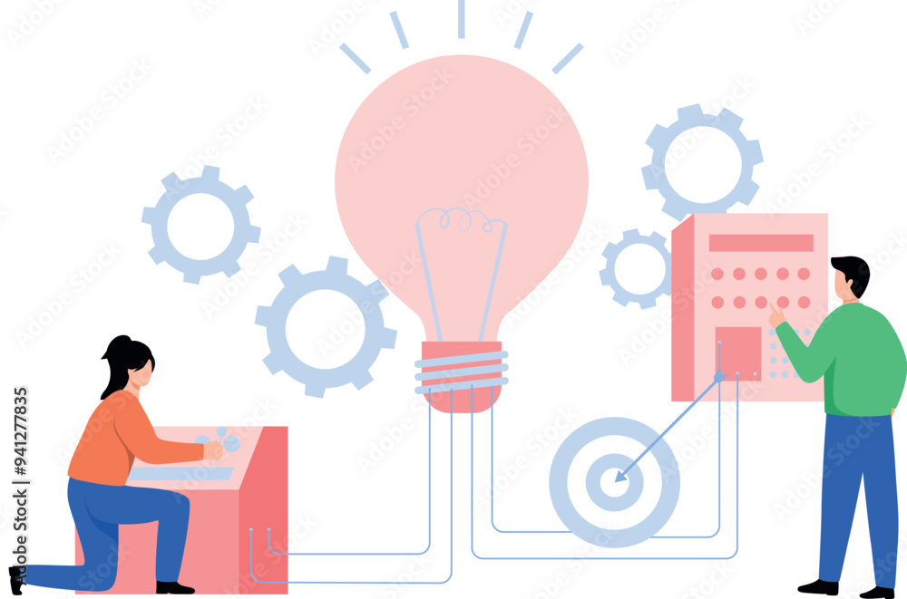 Boy and girl working on business idea. Boy and girl working on business idea.