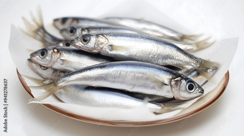 a photo of small silvery herring fish, laying on top of each other in an oval plate with white paper underneath a photo of small silvery herring fish, laying on top of each other in an oval plate with white paper underneath