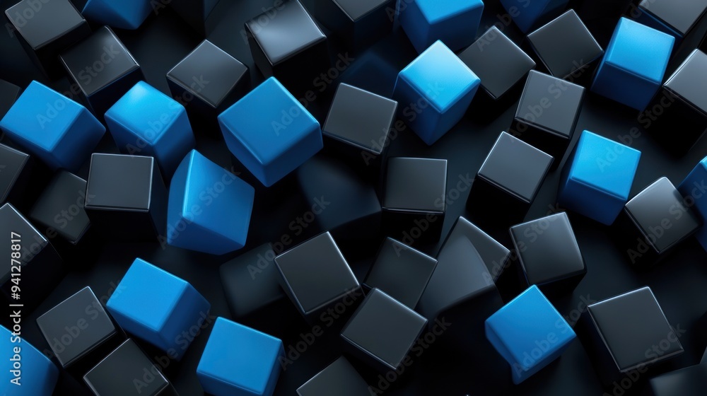 Abstract 3D Composition of Blue and Black Cubes Abstract 3D Composition of Blue and Black Cubes