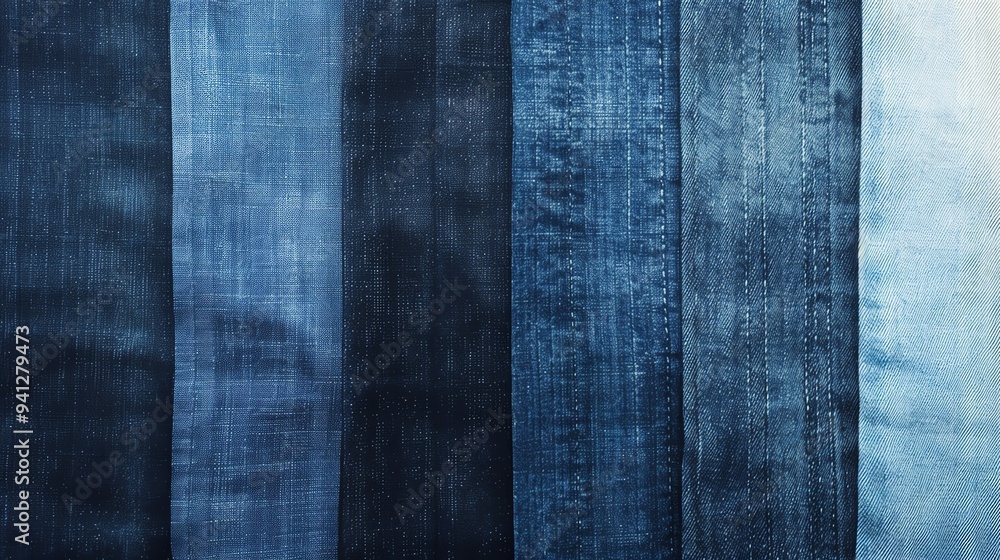 Various shades of blue denim fabric. Various shades of blue denim fabric.