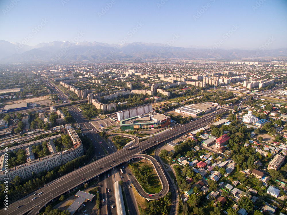 Fototapeta premium Almaty Daytime Cityscape with Highway Interchange