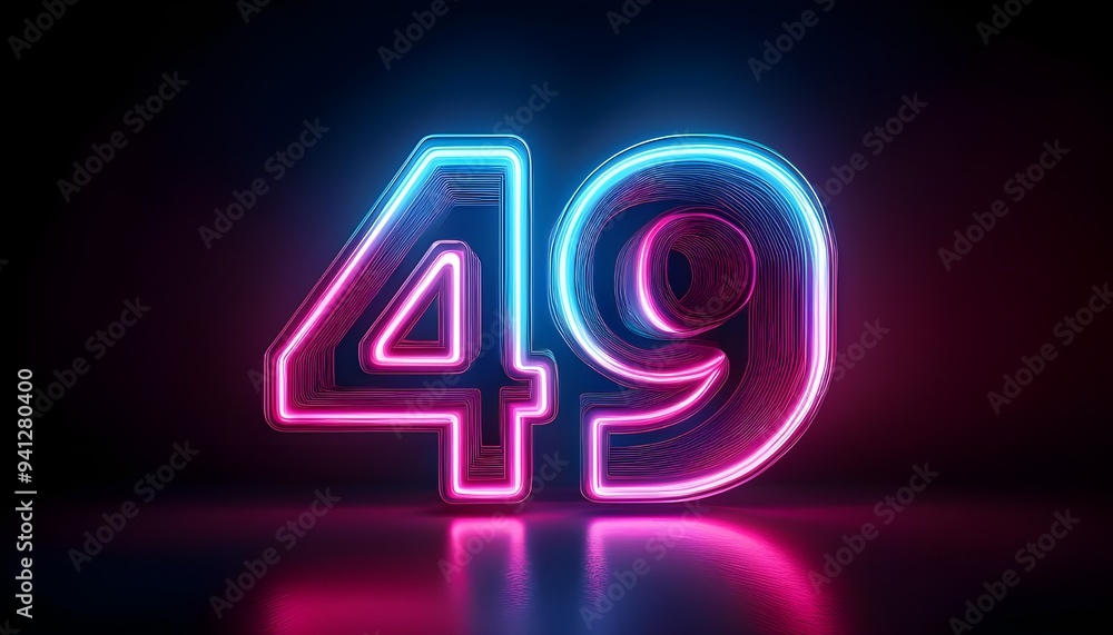 3d neon light number 49 glowing in the dark, pink blue neon light 3d neon light number 49 glowing in the dark, pink blue neon light