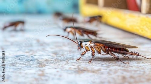 An unsettling image of cockroaches scurrying around a poorly maintained pantry, highlighting the annoyance of infestations and their attraction to available food sources