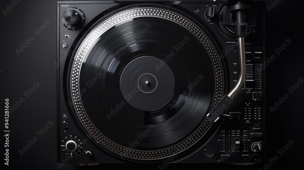 Fototapeta premium A vintage-style turntable with a record on top, ideal for retro-themed designs or nostalgic projects