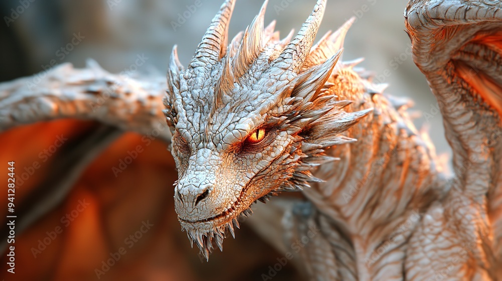 Isolated photo of cute baby dragon over white background.