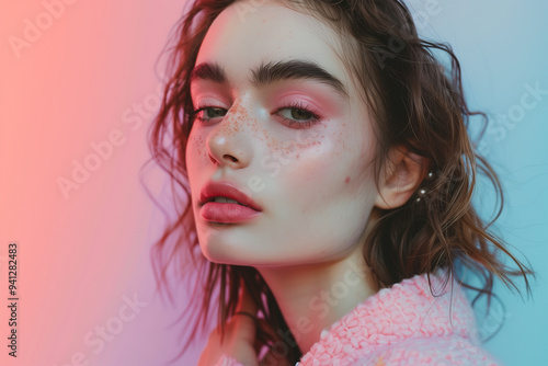 young beautiful aesthetic model pastel colour style