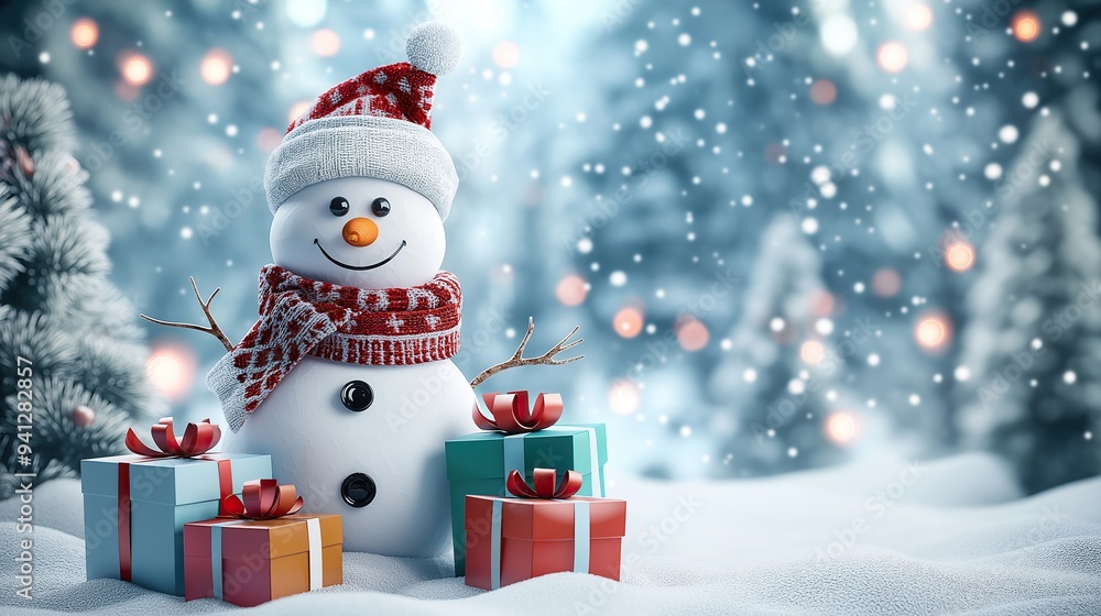 A cute, funny snowman with a wool hat and scarf is laughing. The concept embodies the cheerful and playful spirit of winter and Christmas. Generative AI. A cute, funny snowman with a wool hat and scarf is laughing. The concept embodies the cheerful and playful spirit of winter and Christmas. Generative AI.