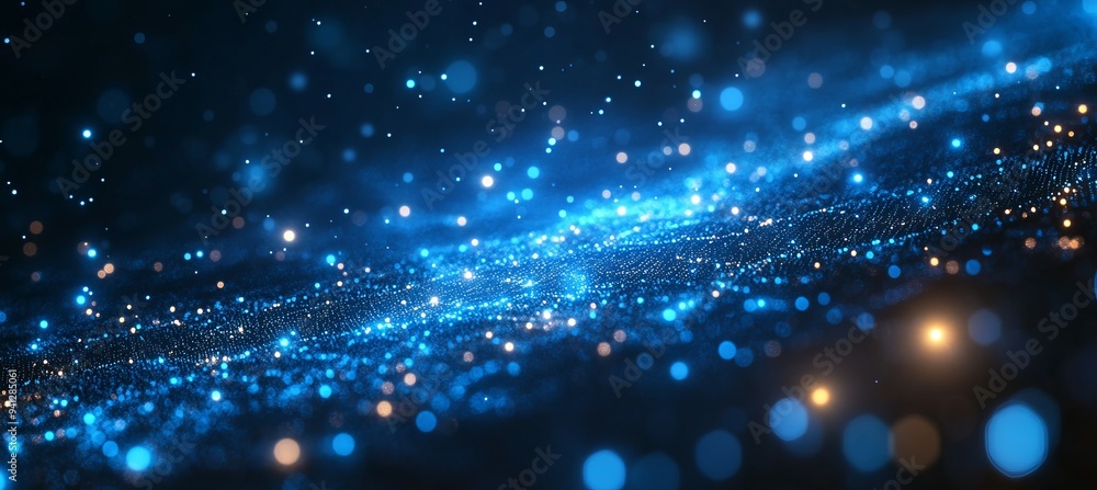 Obraz premium Blue network glitter background. Global data cyber system. Generative AI technology. 