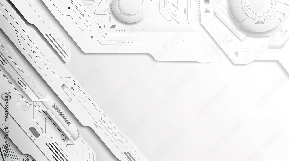 Obraz premium Stunning White Simple Technological Background: A Modern and Sleek Visual Delight. Showcasing the Fusion of Simplicity and Innovation.