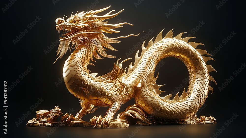 Fototapeta premium a gold dragon statue with sharp spikes