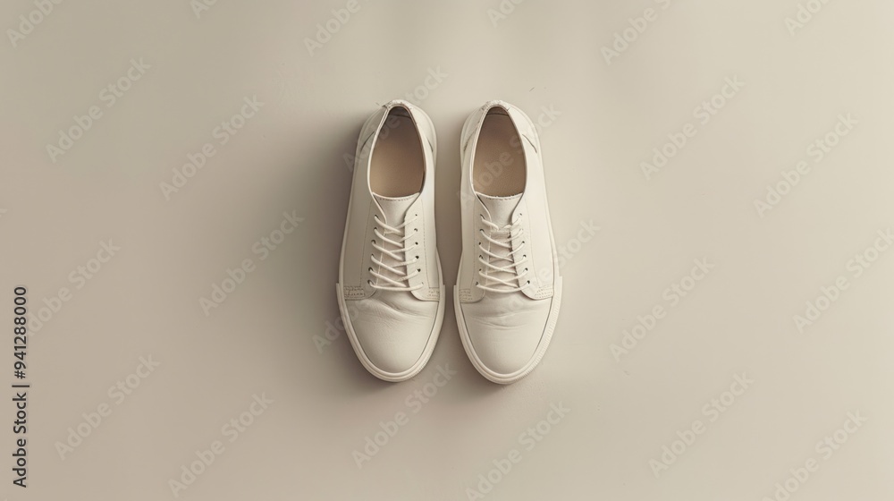 A single, stylish pair of shoes on a plain background, highlighting minimalism A single, stylish pair of shoes on a plain background, highlighting minimalism