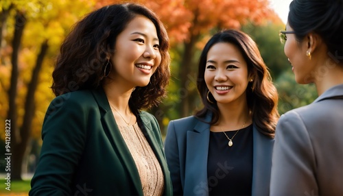 A group of three professional women having an emport