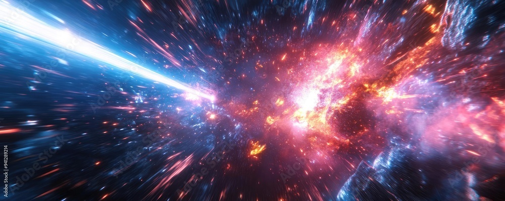 Intergalactic battle scene with laser beams and explosions, dynamic movements, 3D animation Intergalactic battle scene with laser beams and explosions, dynamic movements, 3D animation