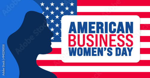 American Business Women’s Day background or banner design template. Holiday concept. Template for background, banner, card, poster, placard, design template with unique shapes with standard color.