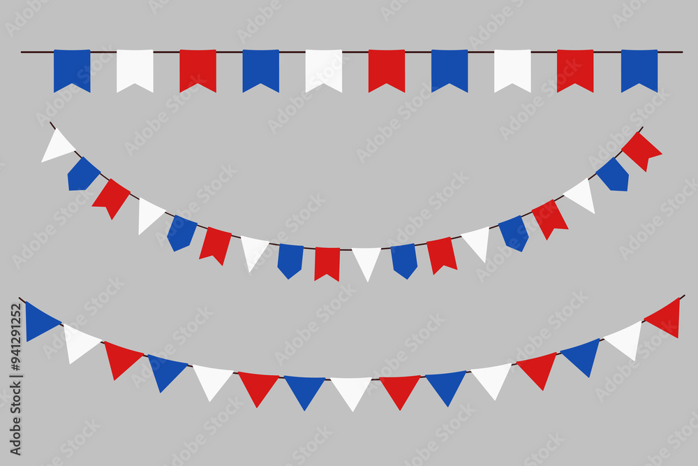 Fototapeta premium French garland of triangle flags. Color pennant border