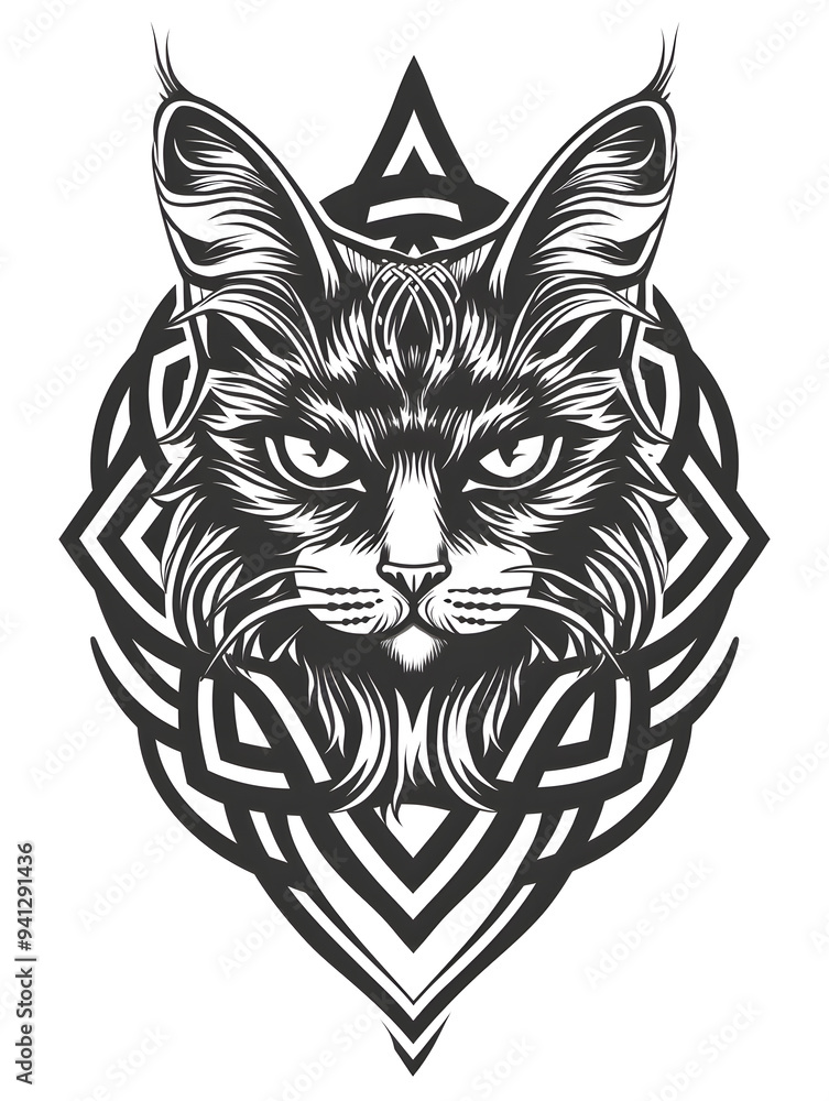 Fototapeta premium Cat head very simple traditional tattoo flash styles illustration