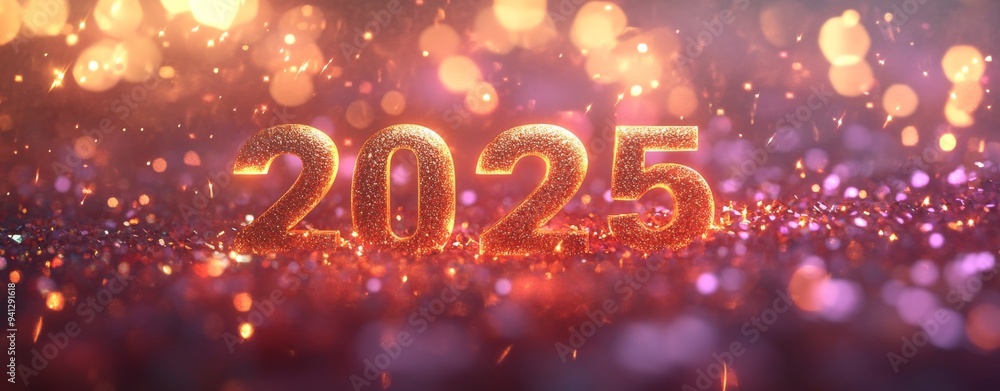 Golden 2025 numbers paired with sparkling sequins for a festive new year's celebration Golden 2025 numbers paired with sparkling sequins for a festive new year's celebration