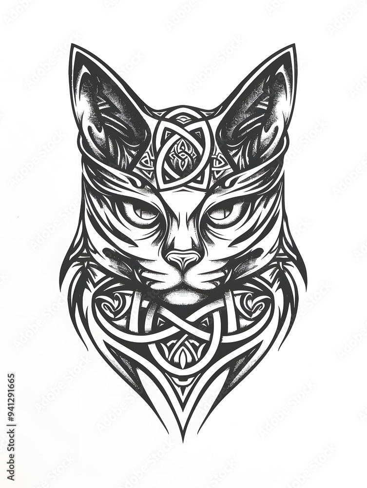 Fototapeta premium Cat head very simple traditional tattoo flash styles illustration