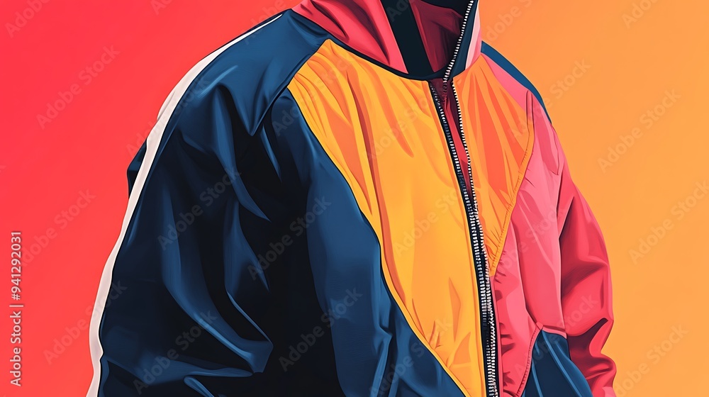 Close-up of a colorful jacket with a zipper. Close-up of a colorful jacket with a zipper.