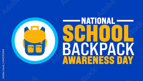 National school backpack awareness day background or banner design template. Holiday concept. Template for background, banner, card, poster, placard, design template with unique shapes.