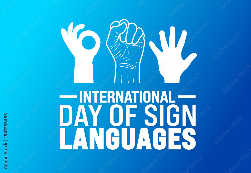 Obraz premium International day of Sign Languages background or banner design template. Holiday concept. Template for background, banner, card, poster, placard, design template with unique shapes.