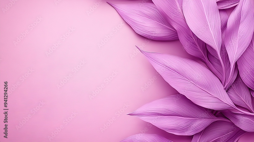 A zoomed-in photo featuring two clusters of purple flowers against pink backdrops, one on the left and the other on the right A zoomed-in photo featuring two clusters of purple flowers against pink backdrops, one on the left and the other on the right