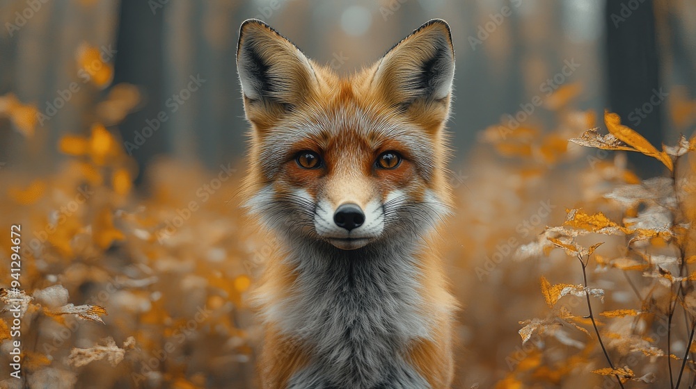 Fototapeta premium Red fox posing in the forest with sunlight on fur