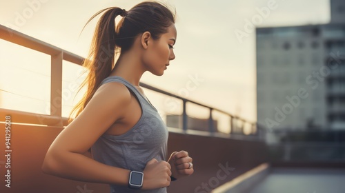 Woman tracking fitness progress on smart watch, training outdoor Free Download Woman tracking fitness progress on smart watch, training outdoor - GFXLoad