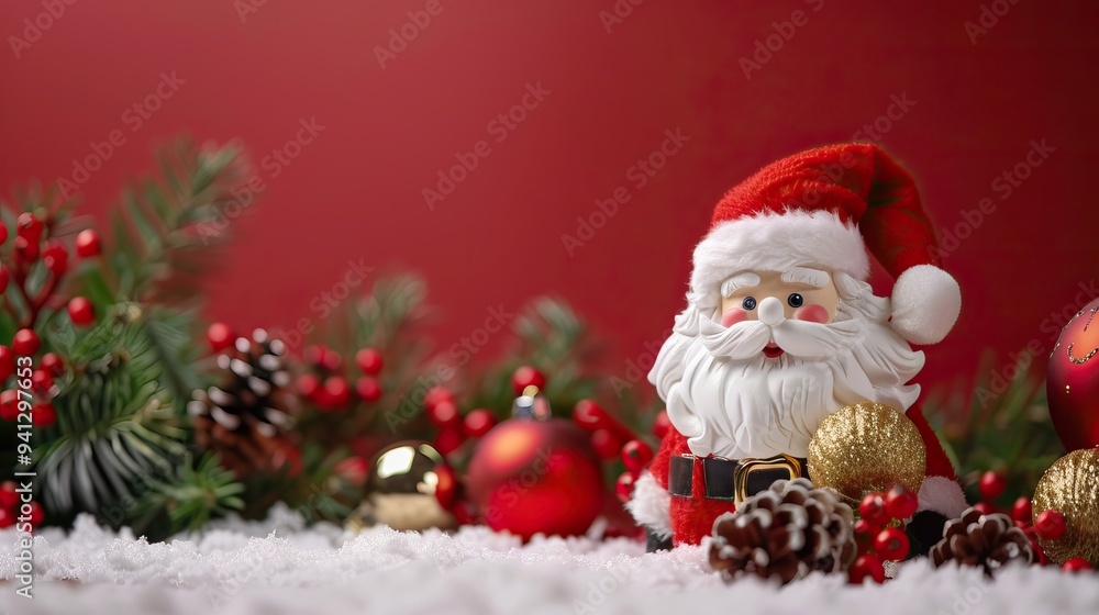 Merry Christmas and New Year. Christmas design. Fir branches, shiny gold balls, confetti and baubles. Christmas background. Festive composition Merry Christmas and New Year. Christmas design. Fir branches, shiny gold balls, confetti and baubles. Christmas background. Festive composition