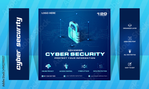 Cyber security mordent social media ads design template,
social media post design.