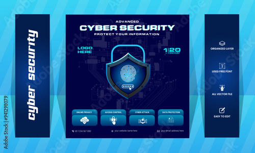 Cyber security mordent social media ads design template,
social media post design.