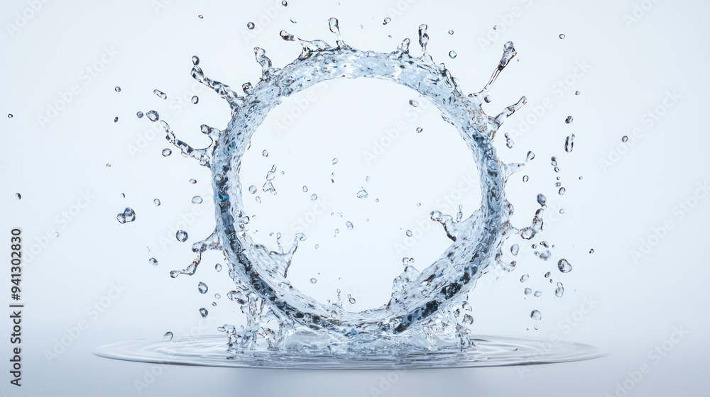 Radiant Water Splash Circle on White Background - Capturing Symmetry in Motion, Generative Ai Radiant Water Splash Circle on White Background - Capturing Symmetry in Motion, Generative Ai