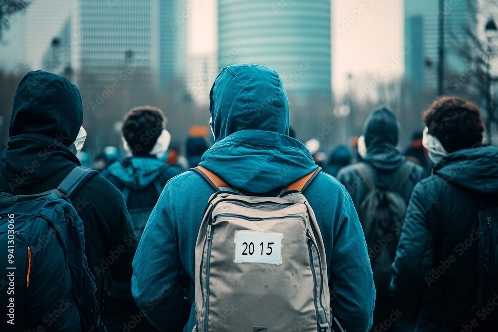 An abundance of blue and orange mannequins, new year 2025 An abundance of blue and orange mannequins, new year 2025