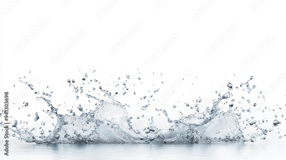Vivid Multi-Layered Abstract Water Splash with Intricate Droplet Structure on White Background, Generative Ai Vivid Multi-Layered Abstract Water Splash with Intricate Droplet Structure on White Background, Generative Ai