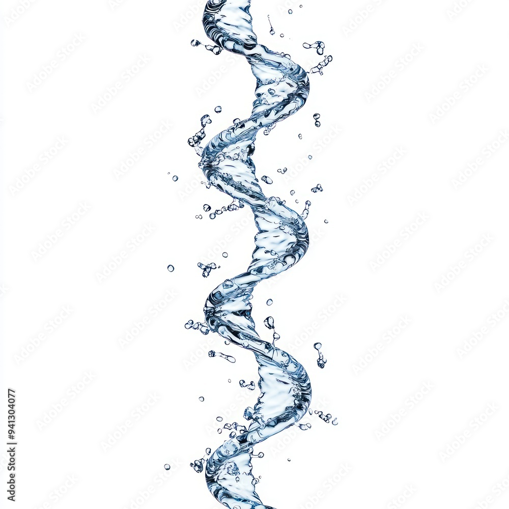 Dynamic Frozen Splash of Water in DNA Helix Shape Isolated on White Background, Generative Ai Dynamic Frozen Splash of Water in DNA Helix Shape Isolated on White Background, Generative Ai