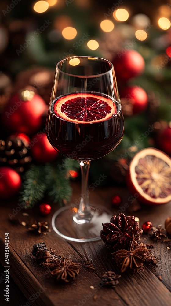 Festive Mulled Wine with Citrus and Spices on a Rustic Table Festive Mulled Wine with Citrus and Spices on a Rustic Table